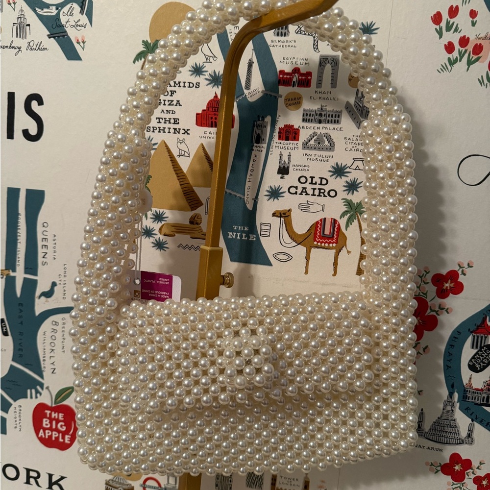 MMS Design Studio Faux Pearl Beaded Handbag White‎ BGS-6326 Pearl NWT